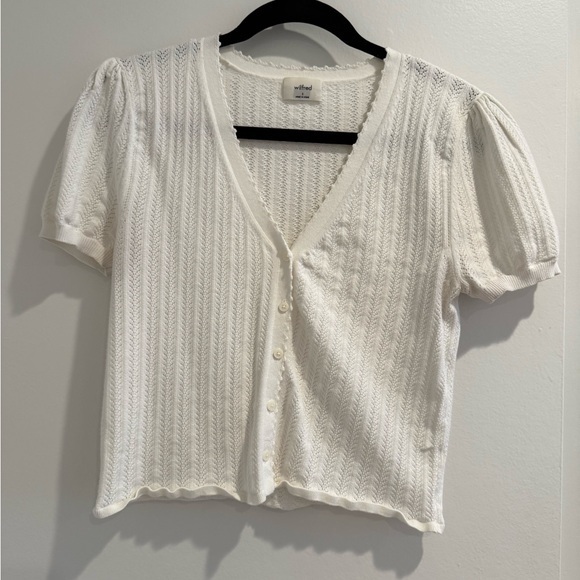 Wilfred Tops - White Button-Up Knit Top